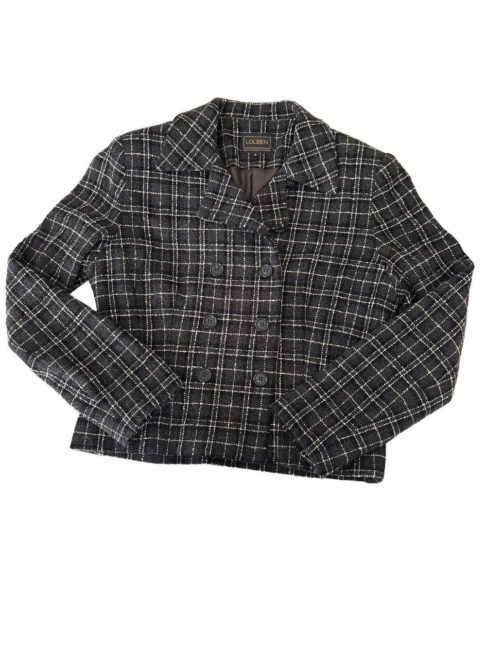 Black, grey and white wool tweed blazer by Louben 6